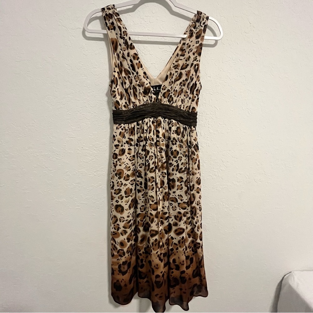 Nicole Miller Collection 100% Silk Empire Waist Animal Print Ombré Mini Dress